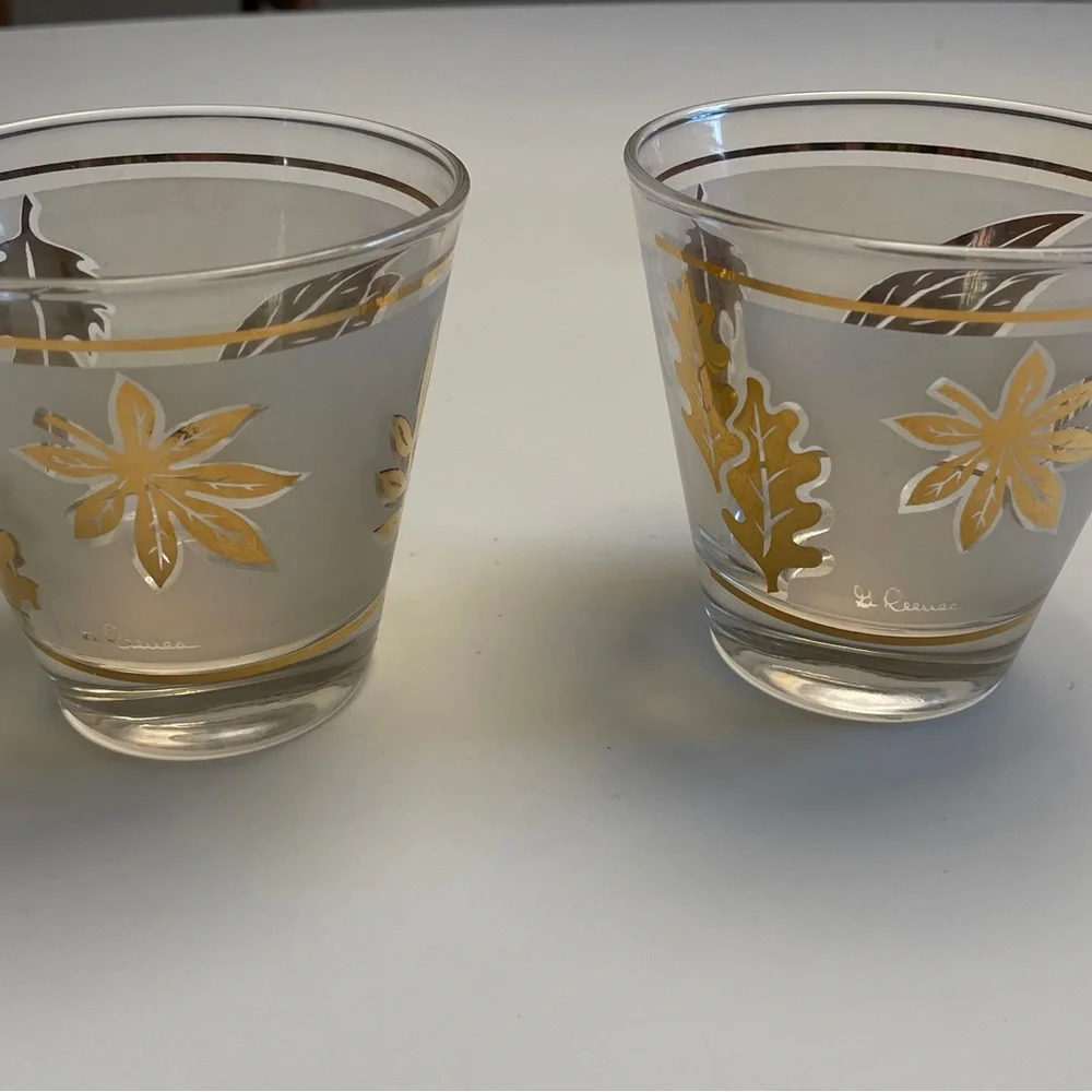 Vintage Libbey Golden Foliage Glassware Set MCM Gold Leaf Ice Bucket 7pc